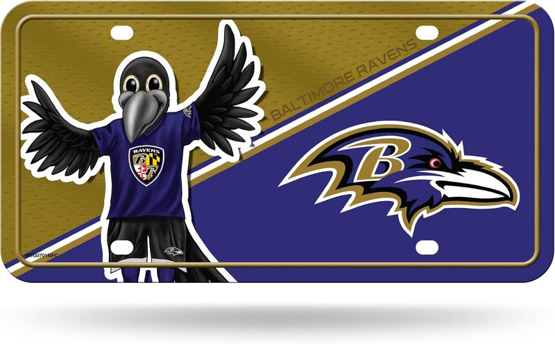 NFL Football Baltimore Ravens Mascot Design Metal Auto Tag 6" x 12" - Great for Truck/Car/SUV